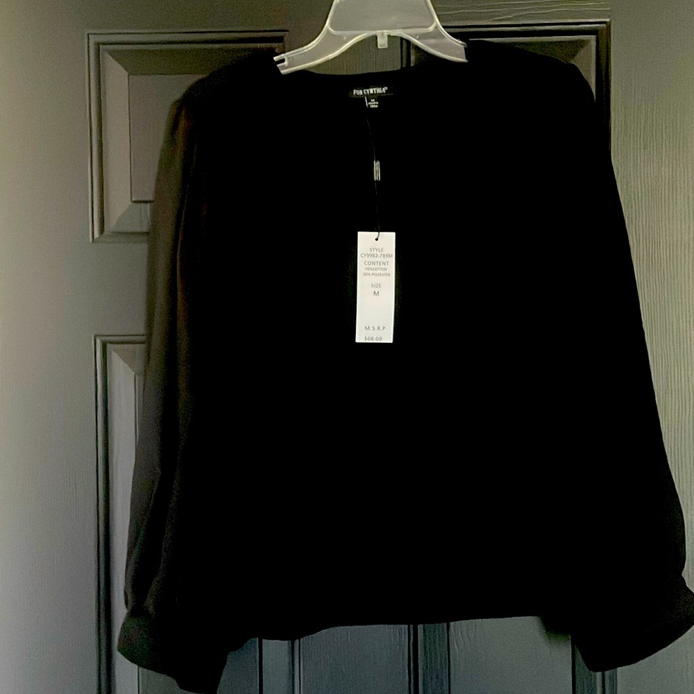 NWT sheer LS sleeve black knit top